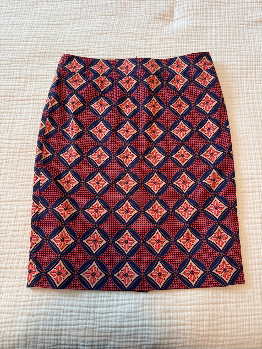 Ann Taylor Coral and Navy Geometric Pencil Skirt